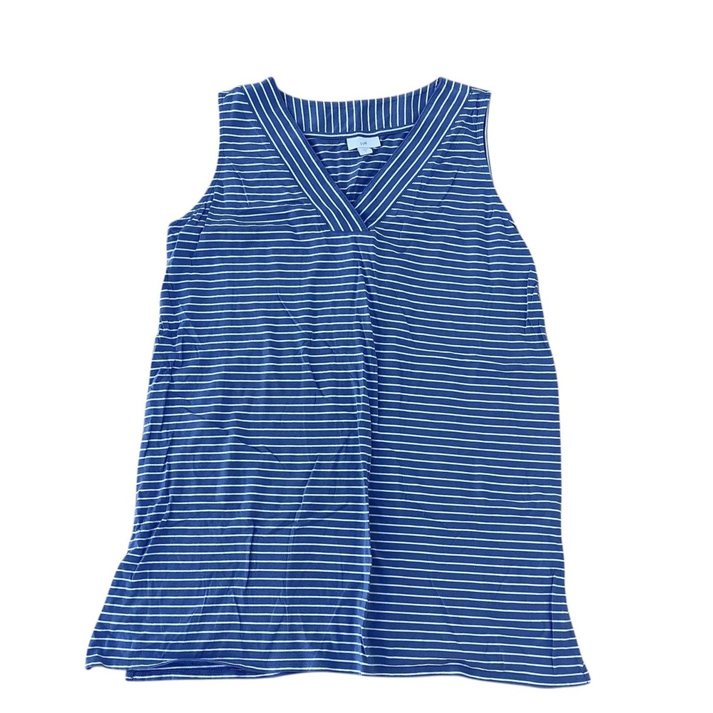 J. Jill Blue White Striped Pima Cotton Blend V-Neck Sleeveless Tank Top Large